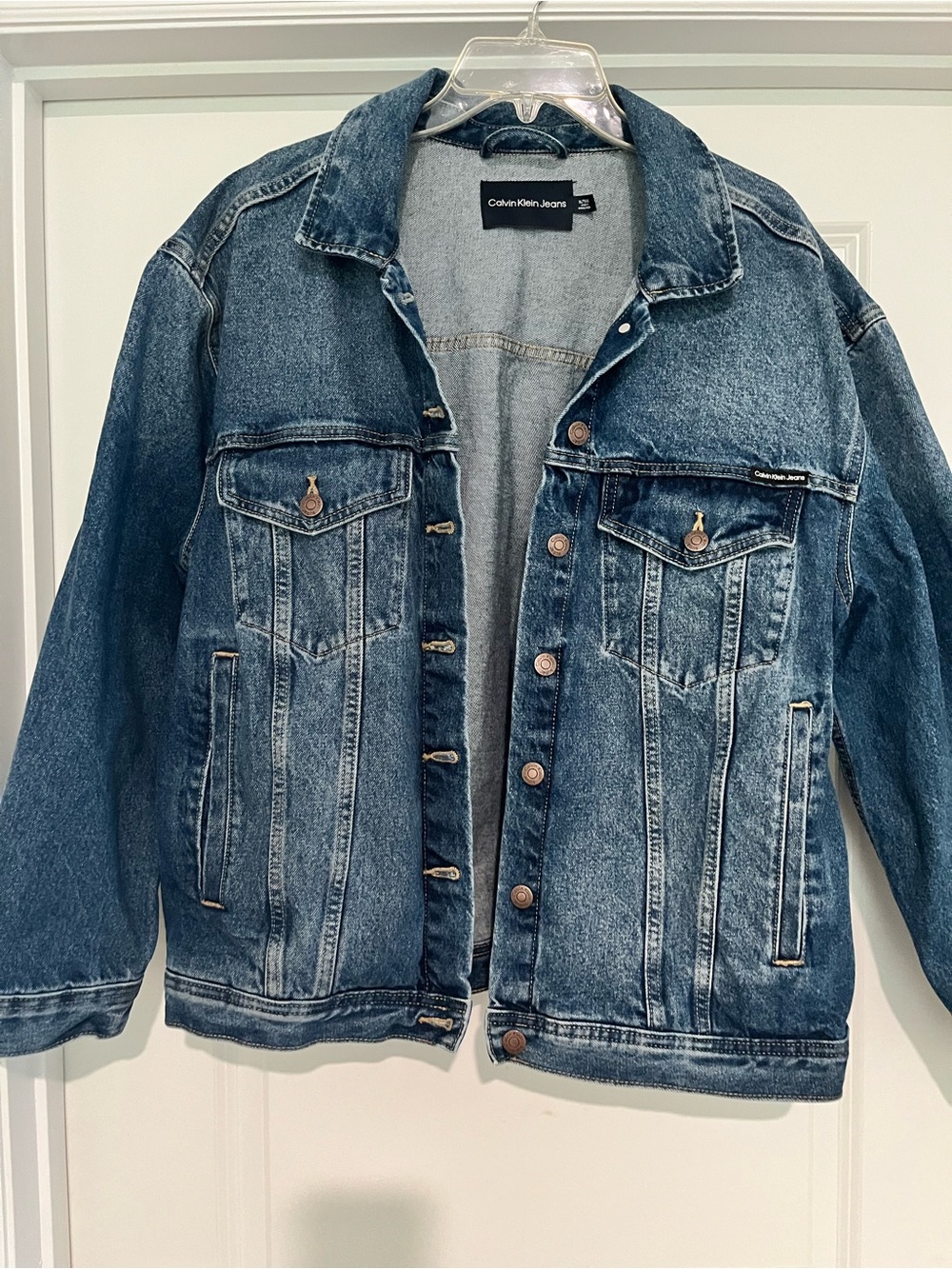 Calvin Klein Jeans Medium Blue Denim Jacket with Silver Buttons - Picture 5 of 10